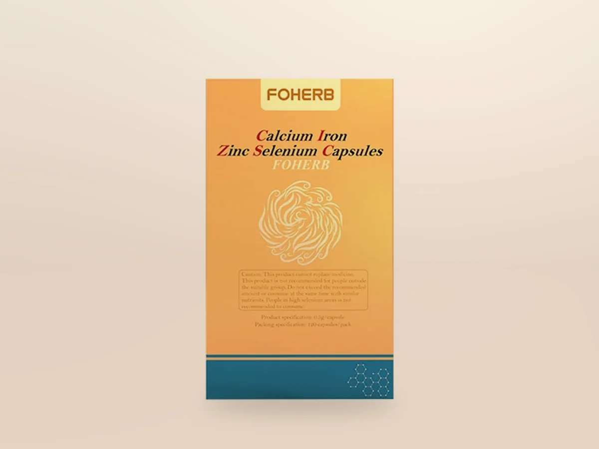“Iron, Calcium, Zinc, Selenium” Capsules — on a beige background, photo 1